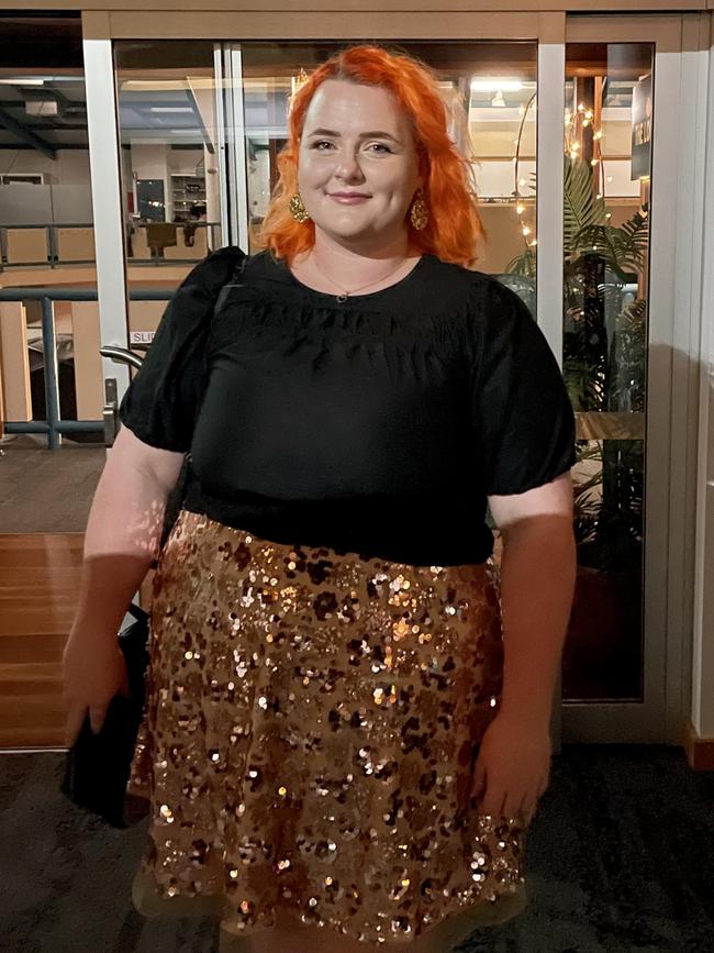 Mattise Andersen shows off her sequined skirt.