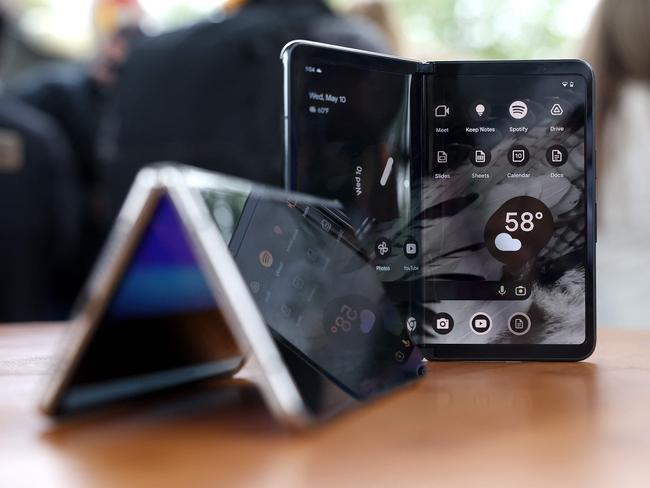 MOUNTAIN VIEW, CALIFORNIA - MAY 10: The new Google Pixel Fold phone is displayed during the Google I/O developers conference at Shoreline Amphitheatre on May 10, 2023 in Mountain View, California. Google held its annual Google I/O developers conference where they unveiled the new foldable phone. Justin Sullivan/Getty Images/AFP (Photo by JUSTIN SULLIVAN / GETTY IMAGES NORTH AMERICA / Getty Images via AFP)