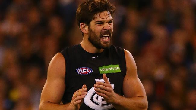 Richmond v Carlton, at the M.C.G. 24th March, Melbourne Australia. Carlton's Levi Casboult misses in the last quarter. Picture: George Salpigtidis