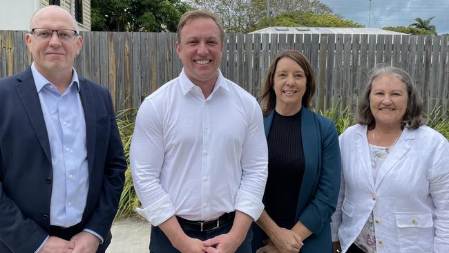 Bauke Hovinga (left) will be contesting the Whitsunday seat in the 2024 Queensland election and Susan Teder (right) will be contesting Mirani. (L-R) Bauke Hovinga, Premier Steven Miles, Mackay candidate Belinda Hassan and Susan Teder. Photo taken on August 17, 2024, where they were officially announced. Picture: Fergus Gregg