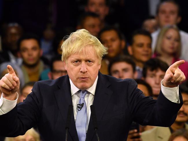 Boris Johnson speaks during a general election campaign rally in East London. Picture: AFP