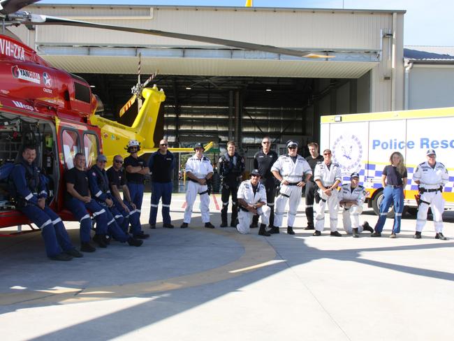 INTERAGENCY TRAINING: Members of the Richmond Police District  Police Rescue squad and the Northern NSW Helicopter Rescue Service held a joint agency training session to share cliff rescue and retrieval medicine techniques at the Westpac Rescue Helicopter base in Lismore on May 1, 2021. Photo: Alison Paterson