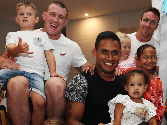 Cronulla Sharks players hold a surprise farewell dinner for departing fullback Ben Barba at Cronulla RSL in Sydney. Picture: Brett Costello