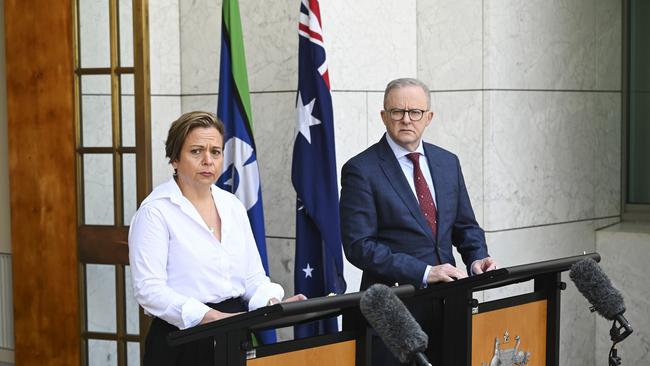 Prime Minister Anthony Albanese and Communications Minister Michelle Rowland. Picture: NewsWire / Martin Ollman