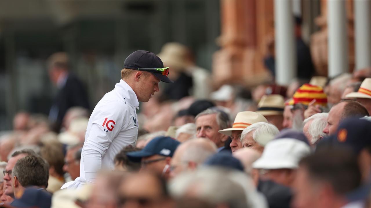 Ollie Pope of England leaves the ground with a shoulder injury. Picture: Getty