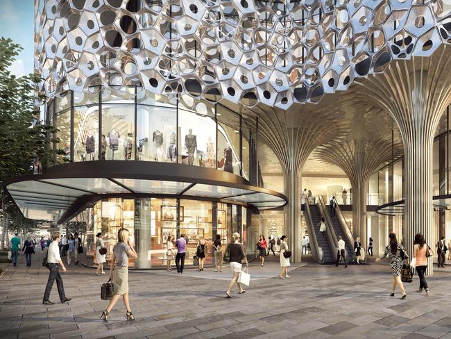 An artists' impression of the retail section of the Brisbane Quarter at 300 George St in the CBD.