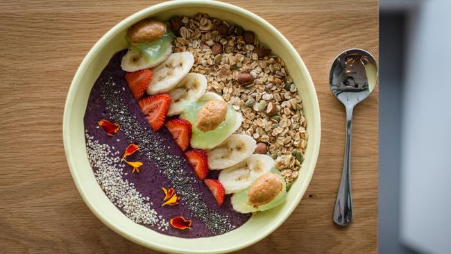 Lorna’s acai bowl with granola, home made yoghurt and Indian gooseberry jelly. Picture: Eugene Hyland