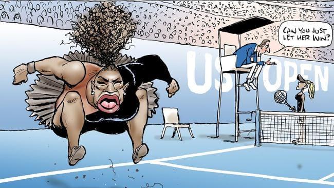 America is incensed by Mark Knight’s depiction of Serena Williams during the US Open women’s final. Picture: Mark Knight/Herald Sun