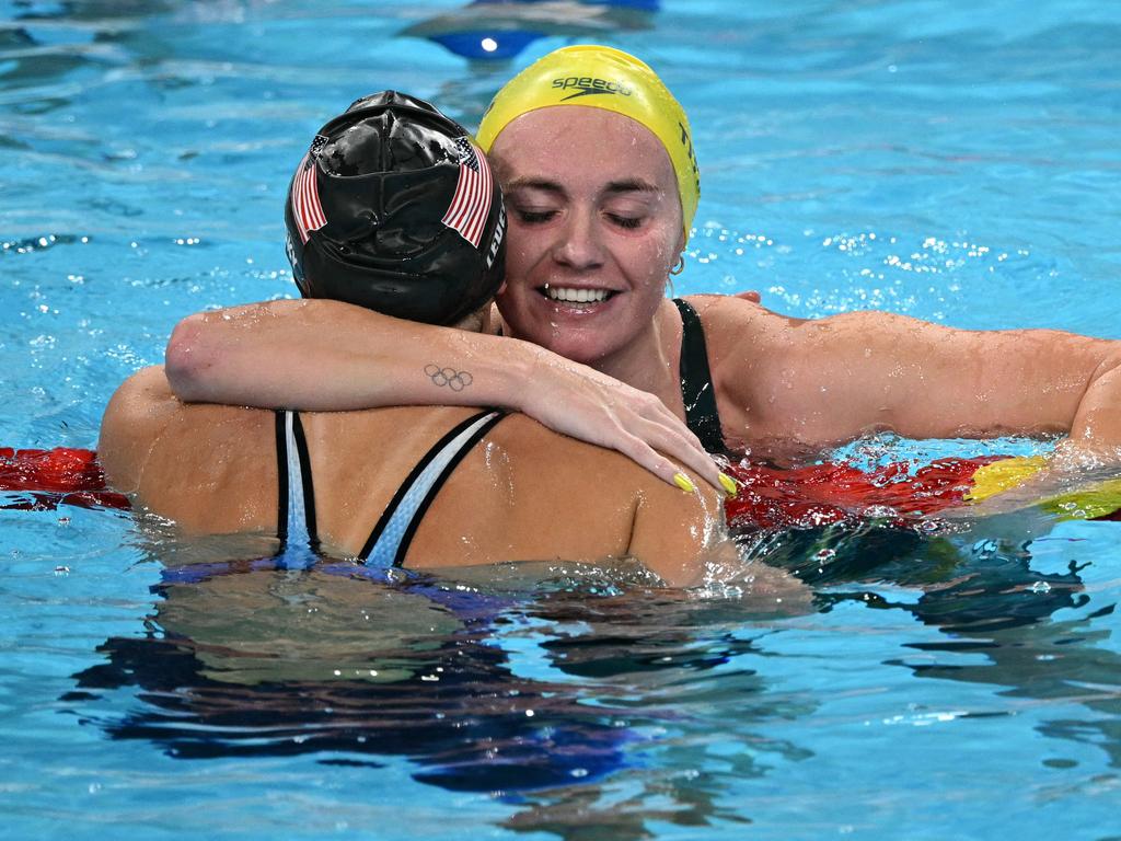 Ariarne Titmus after finishing second in the 800m freestyle. Picture: Oli Scarff / AFP