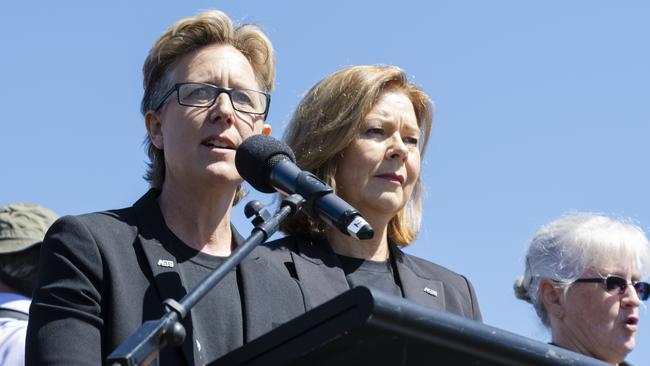 ACTU secretary Sally McManus, left, at the Canberra Womens March 4 Justice on Monday. Picture: Getty Images