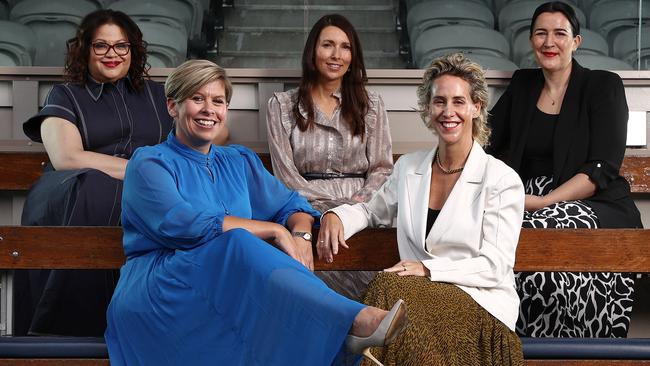 The women who run the game: Tanya Hosch, Jennifer Watt, Sarah Fair, Kylie Rogers and Laura Kane. Picture: Michael Klein