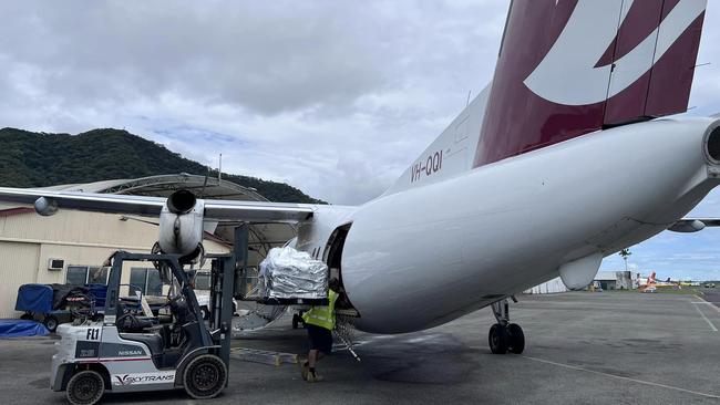 Skytrans has transported 2.8 tonnes of fresh food and supplies to Doomadgee some 990km west of Cairns after floodwaters cut roads. Picture: Supplied