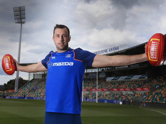 AFL: North Melbourne training, Blundstone Arena: North Melbourne's Todd Goldstein ready to take on the Melbourne Demons tomorrow at Blundstone Arena. Picture: LUKE BOWDEN