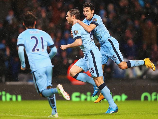 Frank Lampard of Manchester City celebrates his winner against Sunderland.