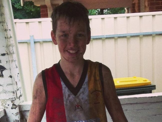 Adelaide Crows' highest ever draft pick Riley Thilthorpe in his Goodwood Saints footy gear as a junior. Picture: Supplied by Thilthorpe family