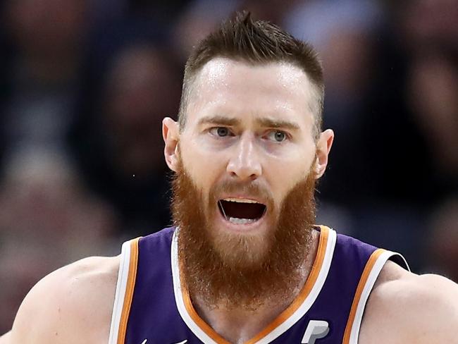 SAN FRANCISCO, CALIFORNIA - OCTOBER 30:  Aron Baynes #46 of the Phoenix Suns reacts after making a basket against the Golden State Warriors at Chase Center on October 30, 2019 in San Francisco, California.  NOTE TO USER: User expressly acknowledges and agrees that, by downloading and or using this photograph, User is consenting to the terms and conditions of the Getty Images License Agreement. (Photo by Ezra Shaw/Getty Images)