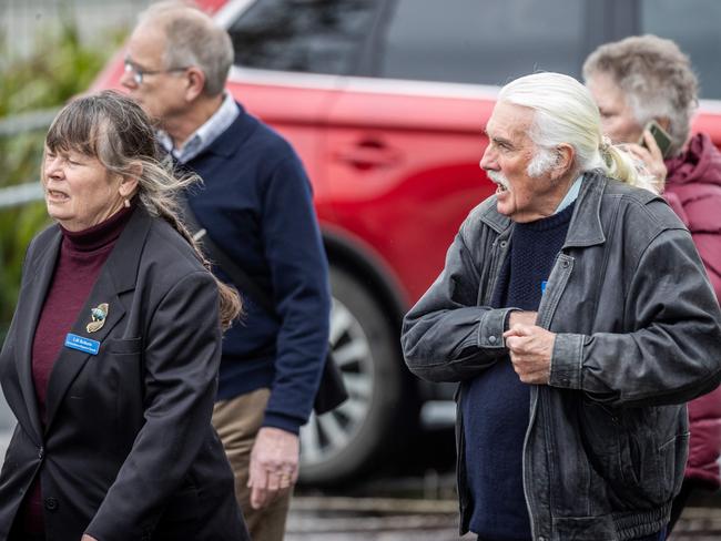 Mourner arrive to bid farewell to Don and Gail Patterson. Picture: Jake Nowakowski