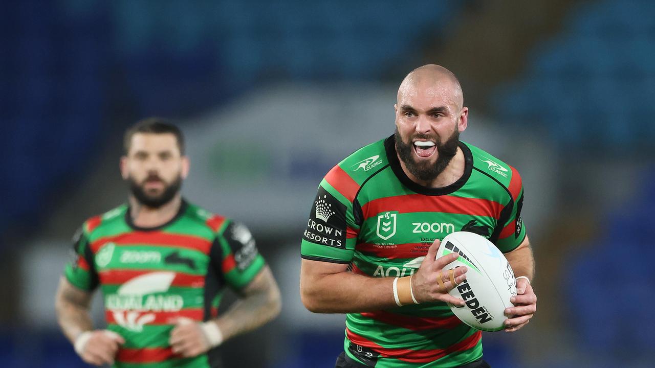 Mark Nicholls on the charge for South Sydney. NRL Imagery