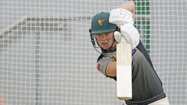 Tigers women's player Naomi Stalenberg trains at Blundstone Arena ahead of the 2021 Women's National Cricket League. Picture: Zak Simmonds