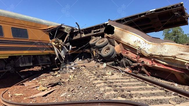 A train derailed in Katherine after a truck crashed into it. Picture: NTPFES