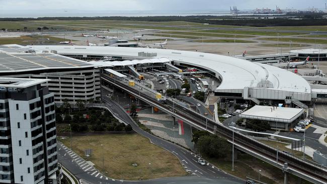 View of the Domestic Terminal from the air traffic control tower at Brisbane Airport. Picture: Tara Croser