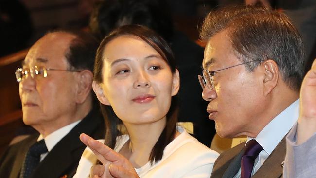 Kim Yo-jong talks with Mr Moon talks in Seoul yesterday. Picture: Yonhap/AFP