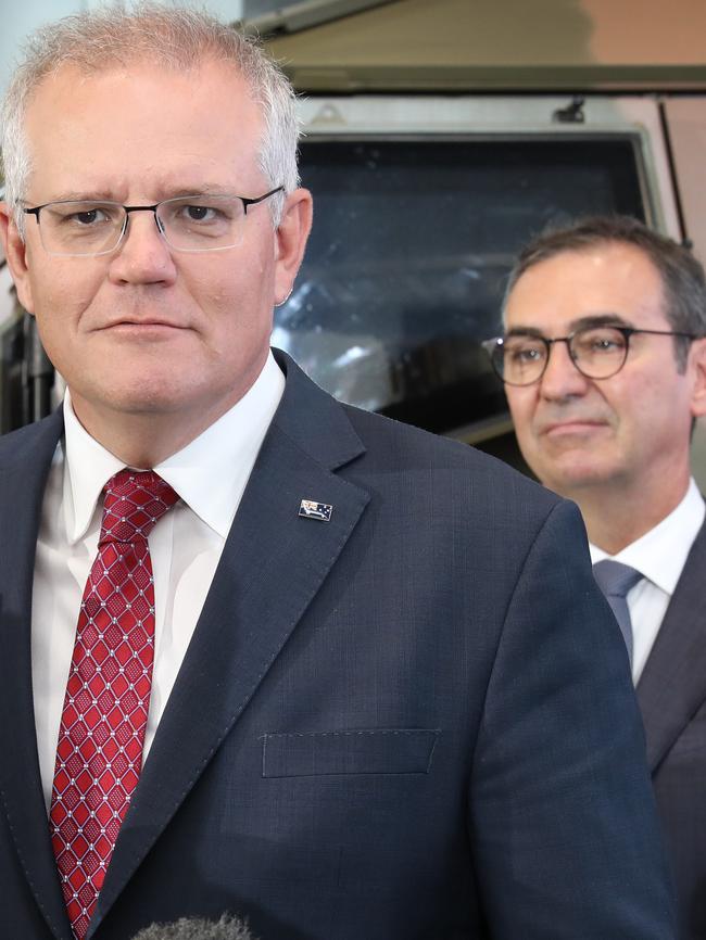 Prime Minister Scott Morrison and SA Premier Steven Marshall have discussed financing options for Whyalla, if all else fails. Picture: NCA NewsWire / Dean Martin