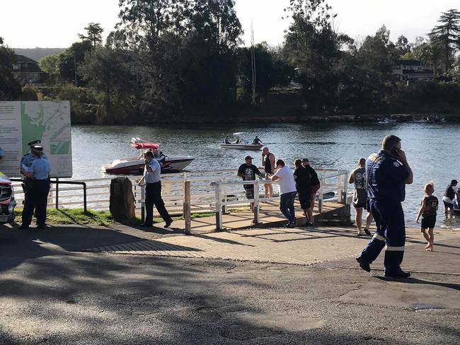 Emergency services and witnesses at Tench Reserve Boat Ramp on Saturday following the tragic incident. Picture: Supplied