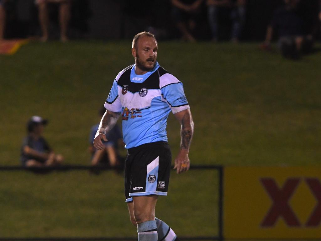 Northern Sharks Clinton Chettle sent off for a dangerous tackle in the NRLNT Grand Final 2022. Picture: (A)manda Parkinson