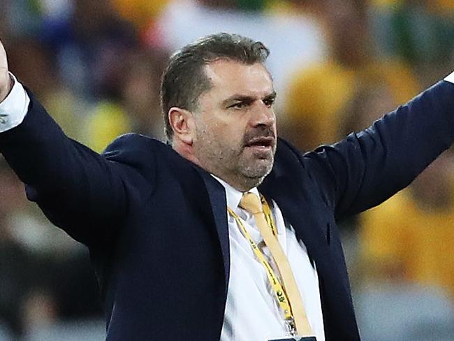 Socceroos coach Ange Postecoglou reacts during the Socceroos v Syria World Cup Qualifier at ANZ Stadium, Sydney. Picture: Brett Costello