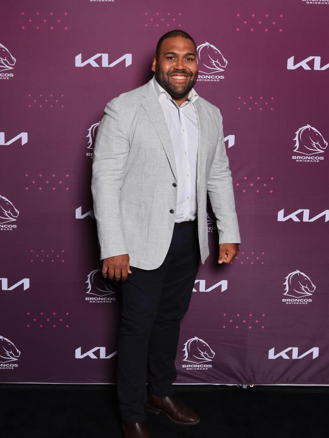 Sam Thiaday at the Brisbane Broncos’ season launch at Water’s Edge, Hamilton. Picture: David Clark