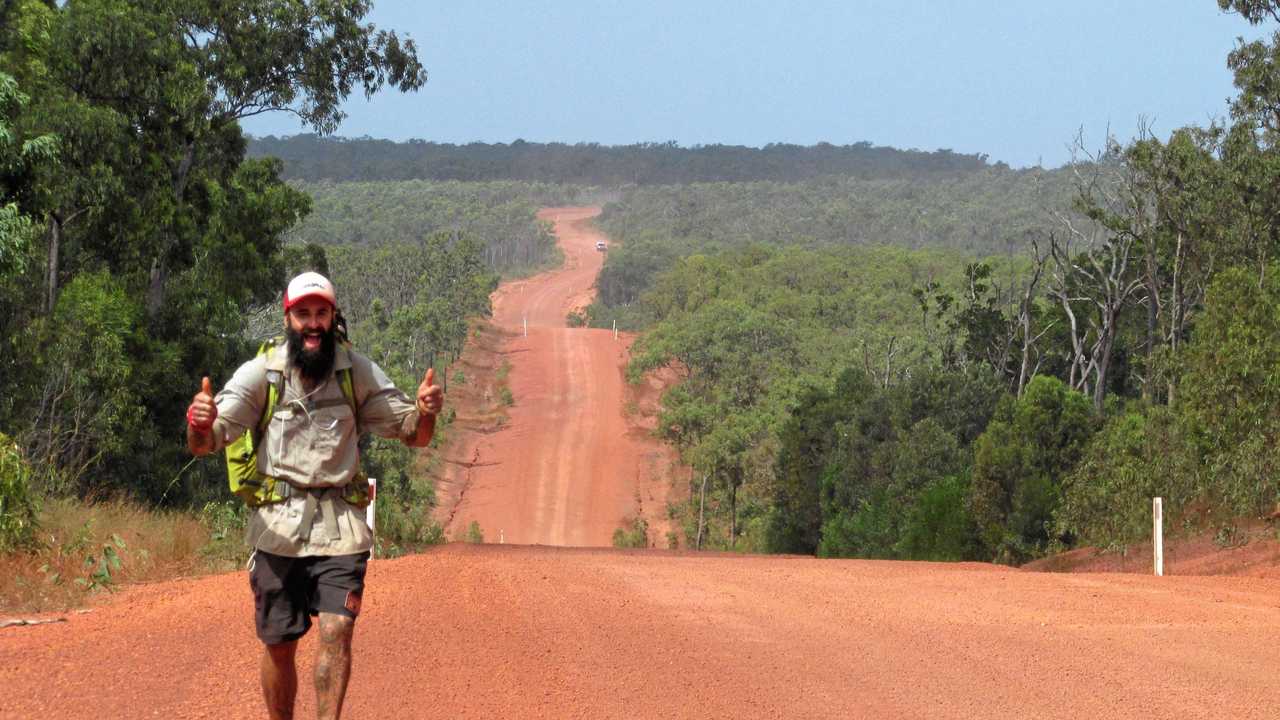 Alex Johnson on the road during his trek from Cape York to Tasmania. Picture: Contributed