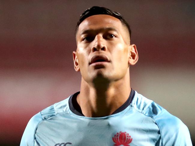Israel Folau of the Waratahs looks on prior to the Round 12 Super Rugby match between the NSW Waratahs and the Blues at Brookvale Oval in Sydney on Saturday, May 5, 2018. (AAP Image/Jeremy Ng) NO ARCHIVING, EDITORIAL USE ONLY