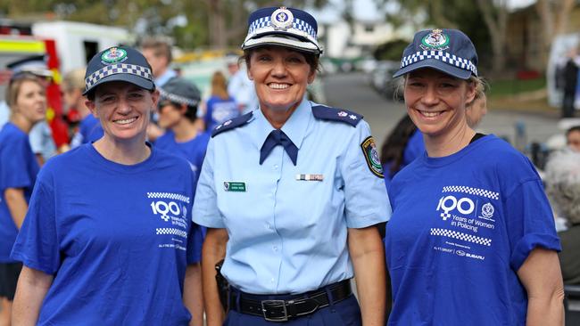 Nikki Abbott, Ms Webb and Danielle Neaves during the Police relay to celebrate 100 years of women in policing in 2015. Picture: Nolan Verheij-Full