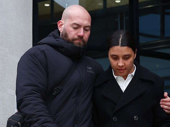 KINGSTON UPON THAMES, ENGLAND - FEBRUARY 11: Australian footballer Sam Kerr leaves Kingston Crown Court after being found not guilty of causing racially aggravated harassment on February 11, 2025 in Kingston upon Thames, England. The Matildas star, who also plays professionally for Chelsea in the Women's Super League, was facing charges of "racially aggravated harassment" of a police officer related to an incident in Twickenham on January 30, 2023. (Photo by Peter Nicholls/Getty Images)