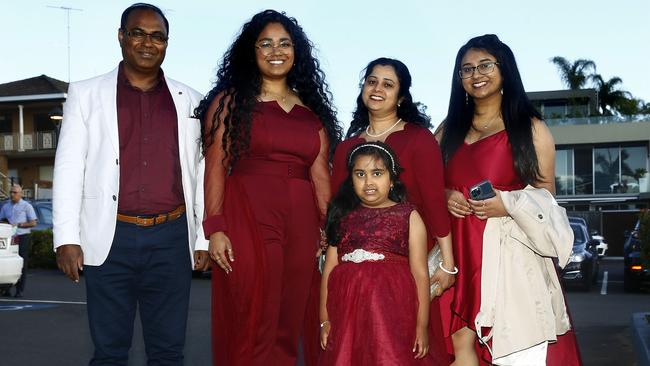 From left the Paul family. Manorangan Paul, his daughter Year 12 student Mondira Paul- 17, Mousumy Paul, Misheeta Paul -7 and Moumita Paul. School Formal 2021. Picture: John Appleyard