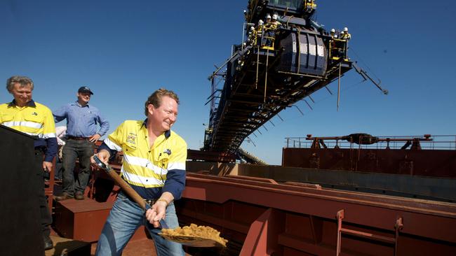 Andrew Forrest loads iron ore at Port Headland. Picture: Tony McDonough 