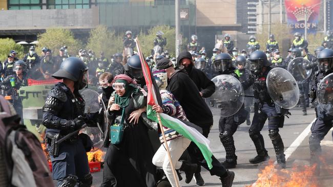 Protest marches and anti-Israel riots in Melbourne this week were described as ‘some of the most violent’ seen in decades. Picture: David Crosling