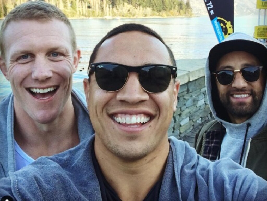 Tyson Frizell with Ben Creagh (left) and Benji Marshall (right). Credit: Instagram.