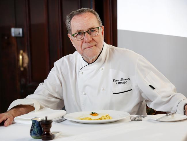 Chef Armando Percuoco with his Truffle Egg Pasts dish at his restaurant Buon Ricordo in Paddington. Picture: Christian Gilles