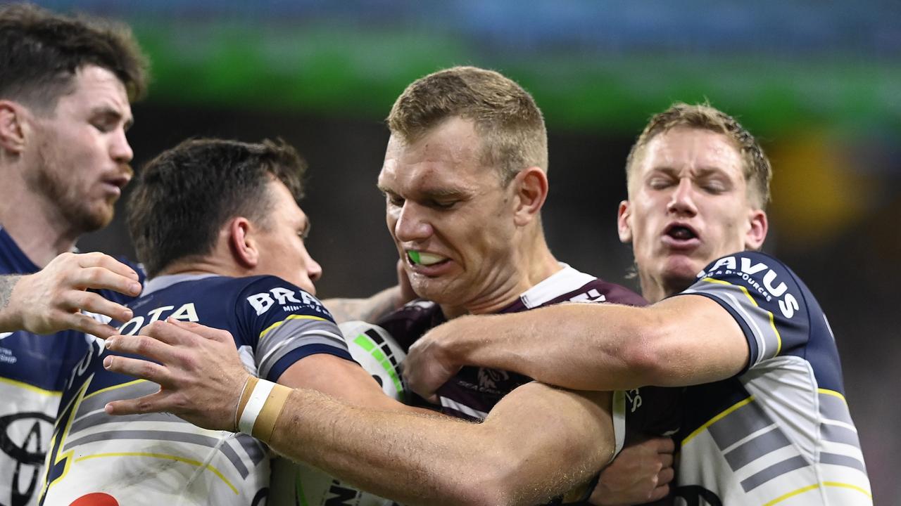 Tom Trbojevic will miss Manly’s game against the Broncos. Picture: Ian Hitchcock/Getty Images