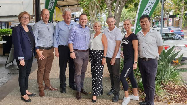 Lord Mayor Adrian Schrinner and Cr Krista Adams (centre) with the Mount Gravatt Main Street Committee Yvonne Romano, David Roberts, Michael Sunderland, Mark Williams, Louise Papas, and Michael Dong. Picture: Ellen-Maree Elliot