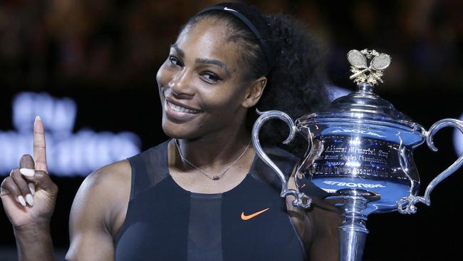 Serena Williams after winning last year’s Australian Open. Picture: AP Photo