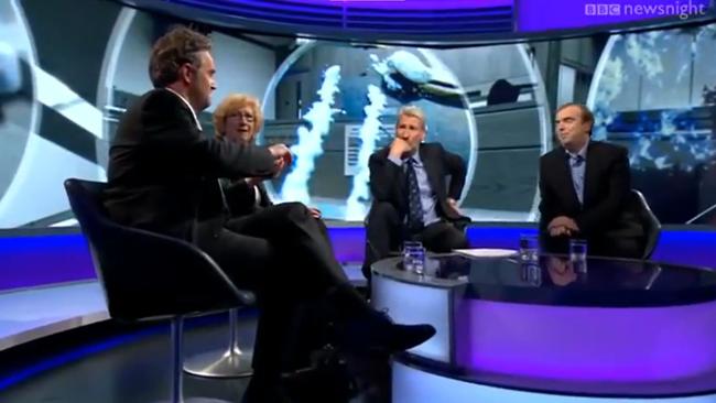 It was a tense exchange that Perry later recalled in his memoir. Picture: BBC (Newsnight)