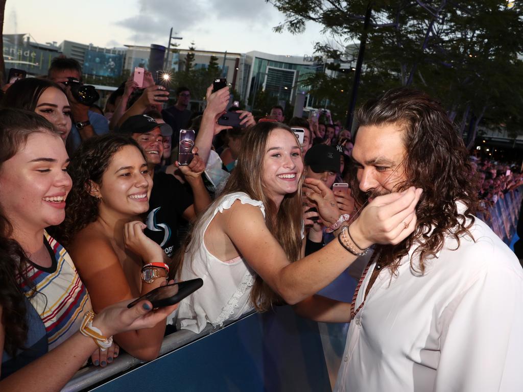 Jason Momoa at the Australian premiere of Aquaman. Picture: Nigel Hallett