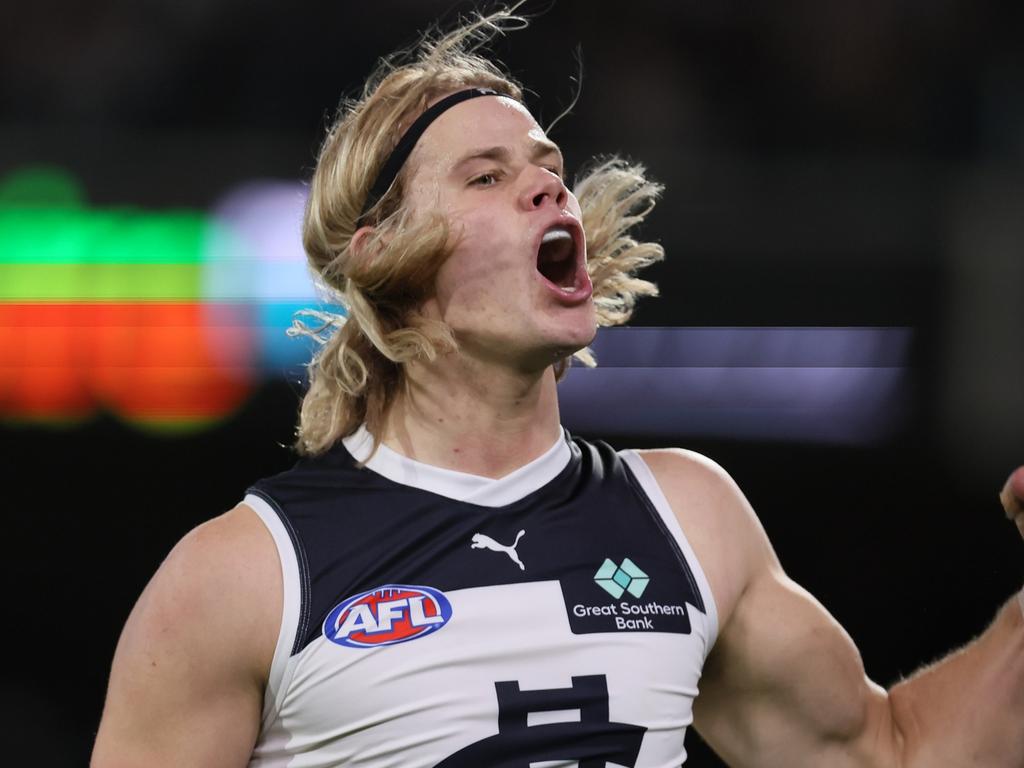 The Blues want to lock down Tom De Koning before the 2025 season. Picture: James Elsby/AFL Photos via Getty Images