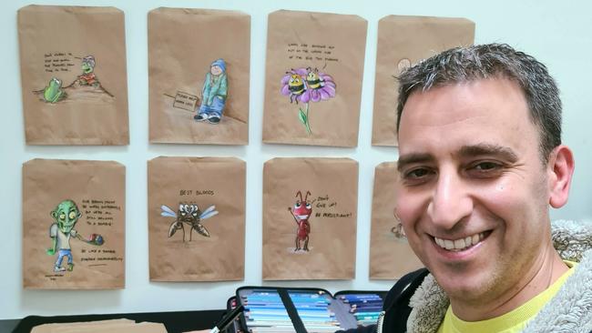 David Blumenthal aka Sandwich Bag Dad launched an exhibition of his works at the National Cartoon Gallery.