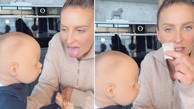 Nikki Jurcutz demonstrated how to safely remove food from a baby's mouth. Photo: Instagram