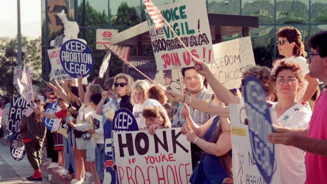 Pro-Choice supporters displaying signs were joined Attorney Gloria Allred and Norma McCorvey, 'Jane Roe' plaintiff from Landmark court case Roe vs. Wade, during a Pro Choice Rally, July 4,1989. Picture: Bob Riha Jr