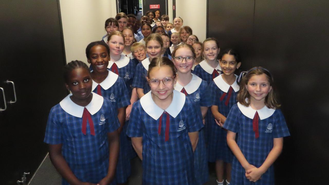 The Fraser Coast Anglican College 3-6 Choir waitng backstage at the Maryborough Eisteddfod.